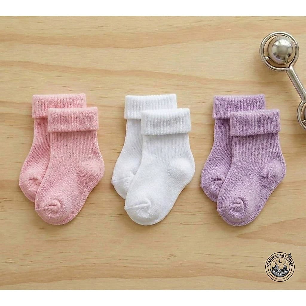 Kit 3 Pares de Meias para Bebê Recém Nascido RN Menino Menina Liso Conforto Saída de Maternidade Enxoval (0 a 10 Meses)
