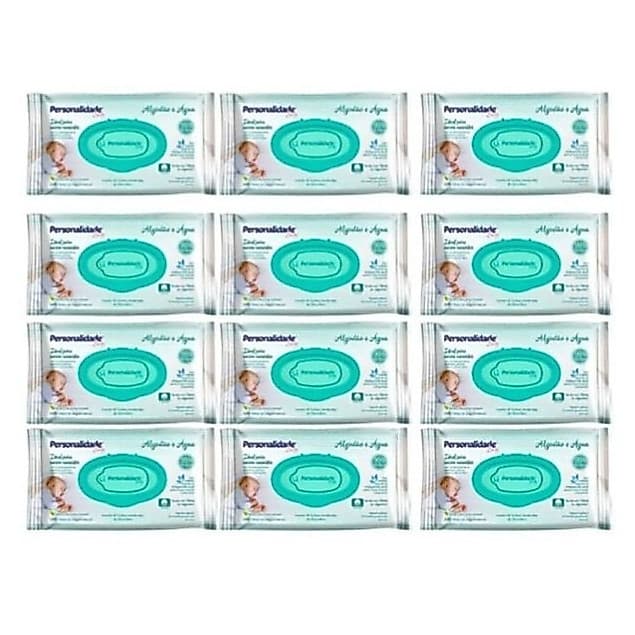 Kit com 12 unidades de lenços Umedecidos Baby Algodão e Água com 50 unidades