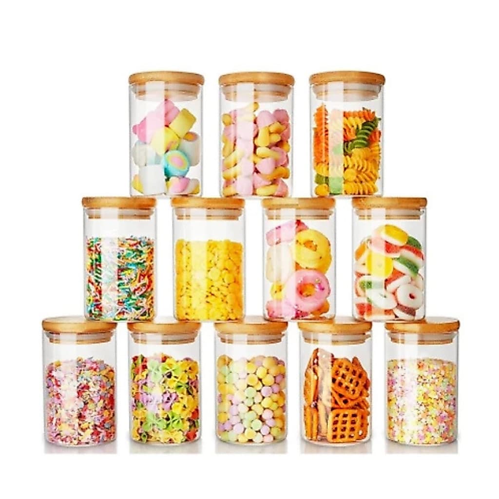 Kit 10 Potes De Vidro Condimentos 350ml Com Tampa De Bambu