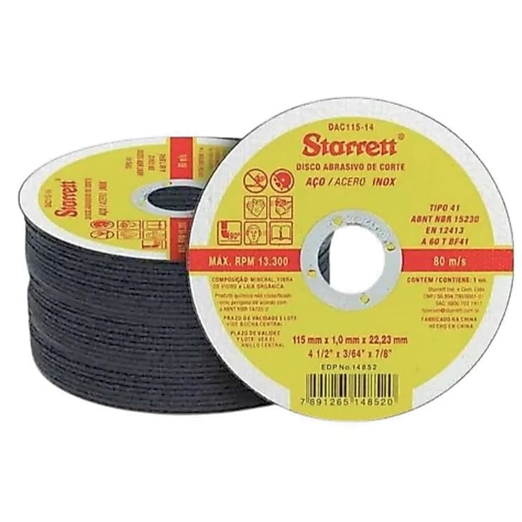Disco de corte desbaste  4.1/2 115mm   Starret KIT Aço Inox Metal Ferro Fino abrasivo Esmerilhadeira Lixadeira