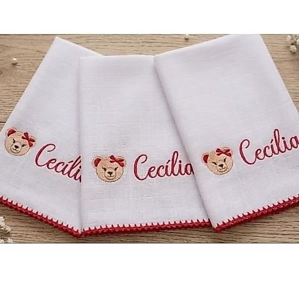 Kit com 3 fraldas bordada,personalizada com nome.Fralda de boca,bebê menina menino recém nascido.
