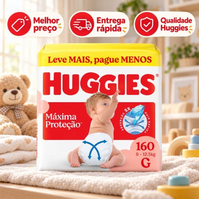 Fralda Huggies Máxima Proteção Tamanho G 160 Unidades Pacotão Econômico 9 a 12,5kg
