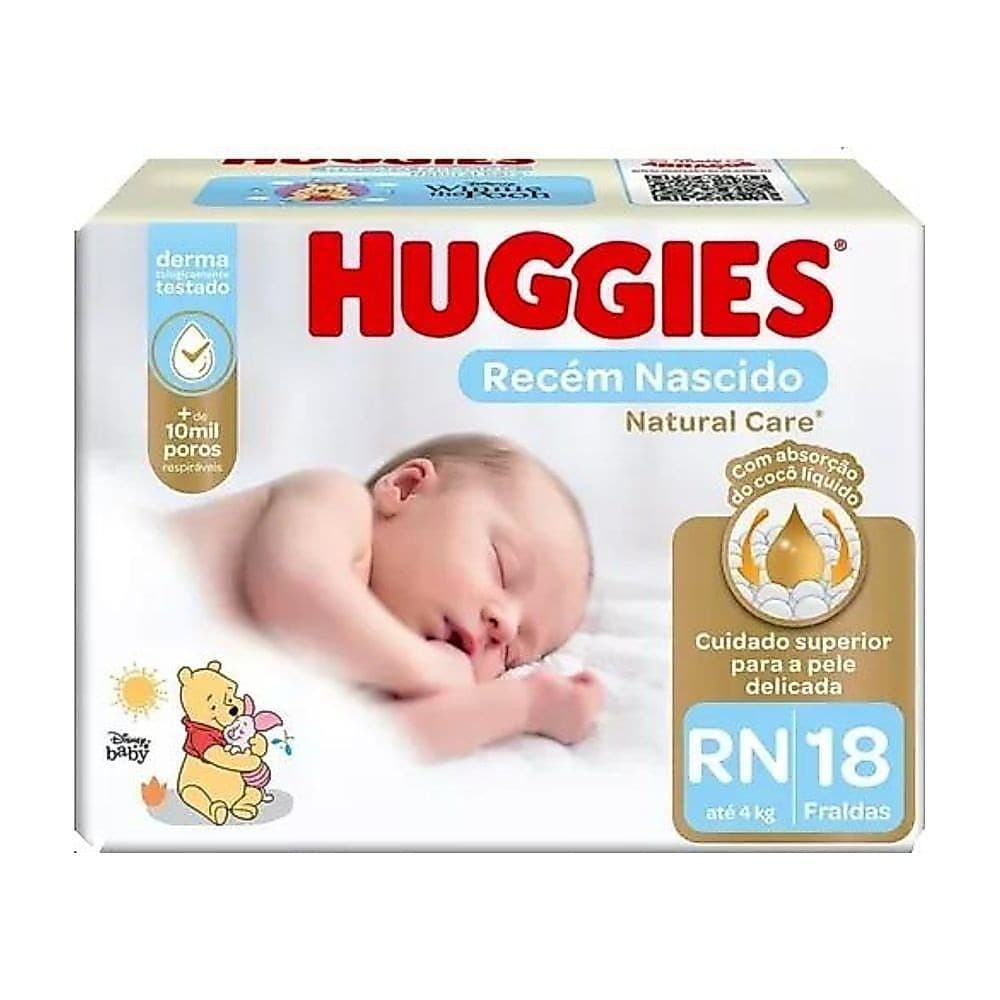 Fralda Infantil Huggies Natural Care Tamanho RN c/18