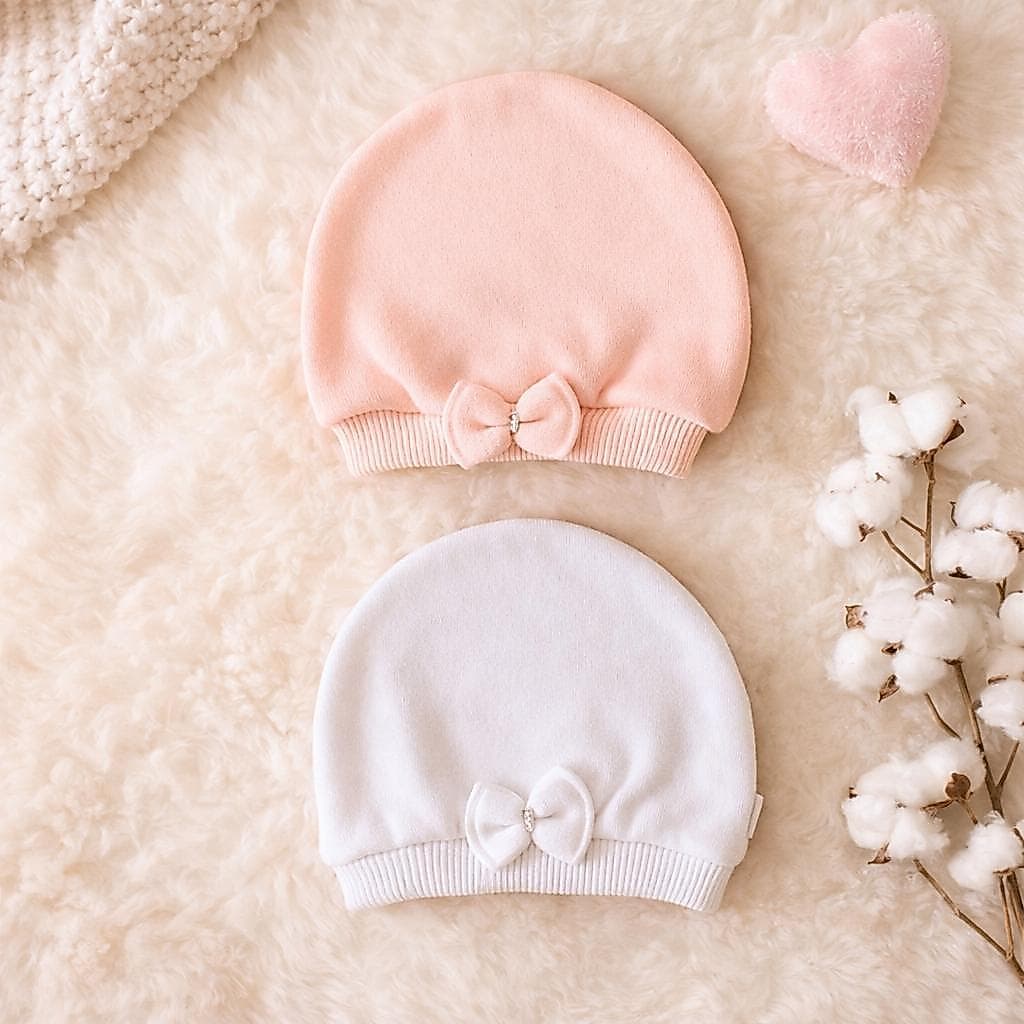 Kit 2 Toucas Bebê Menina RN Recém-Nascido Algodão Macio Saída Maternidade Enxoval Baby Touquinha Infantil