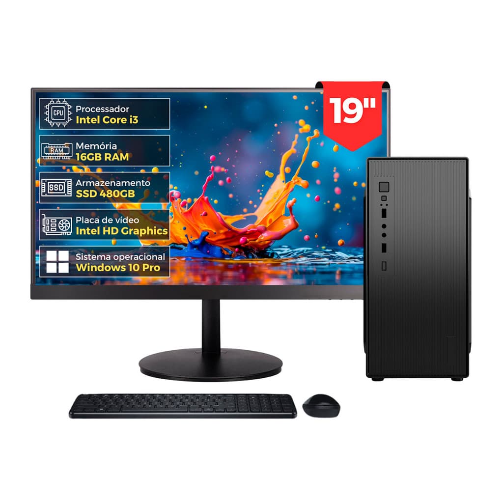 Computador 2Eletro Lite Intel Core i3, 16GB RAM, SSD 480GB, Monitor LED 19" Windows 10 - CD2E-LI111