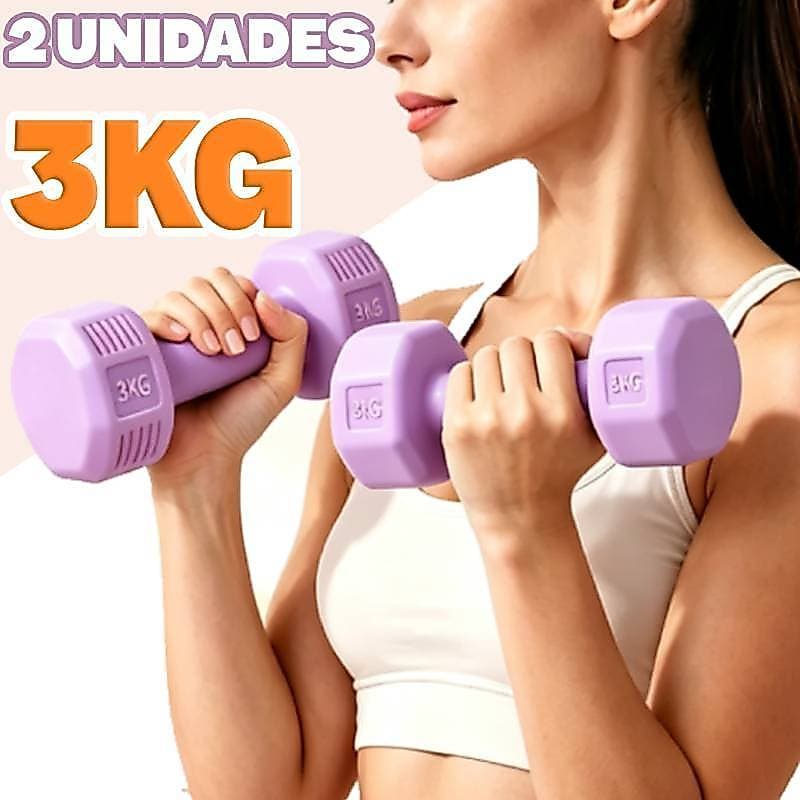 Halter 3kg o Par total 6kg Sextavado Academia Musculação Treino Casa Crossfit Peso Fisioterapia Promoção