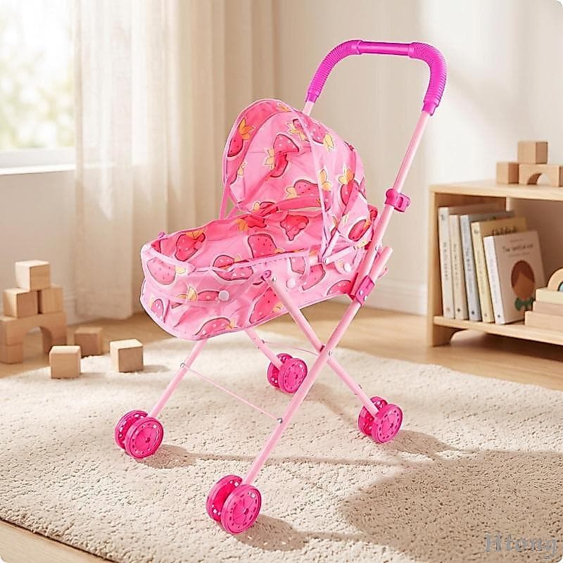 [Htong] Carrinho De Boneca Com Dossel , Portátil De Brinquedo Bebê Compacto , Fácil De Limpar Para Crianças , Brincar De