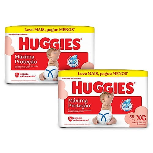 Kit 2 - Huggies Fralda Descartável Máxima Proteção XG - 58 Un