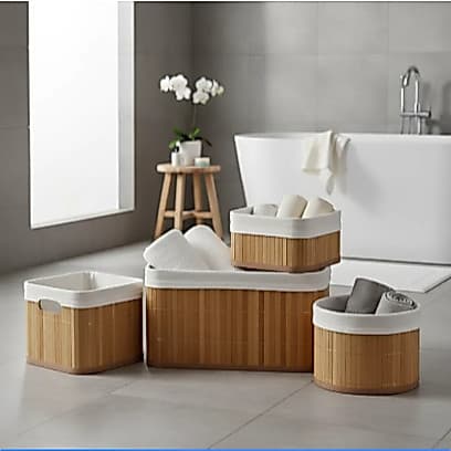 Kit 4 Cestos Organizador Bambu Dobrável Roupas Brinquedos Banheiro Armário Cesto Palha Grande