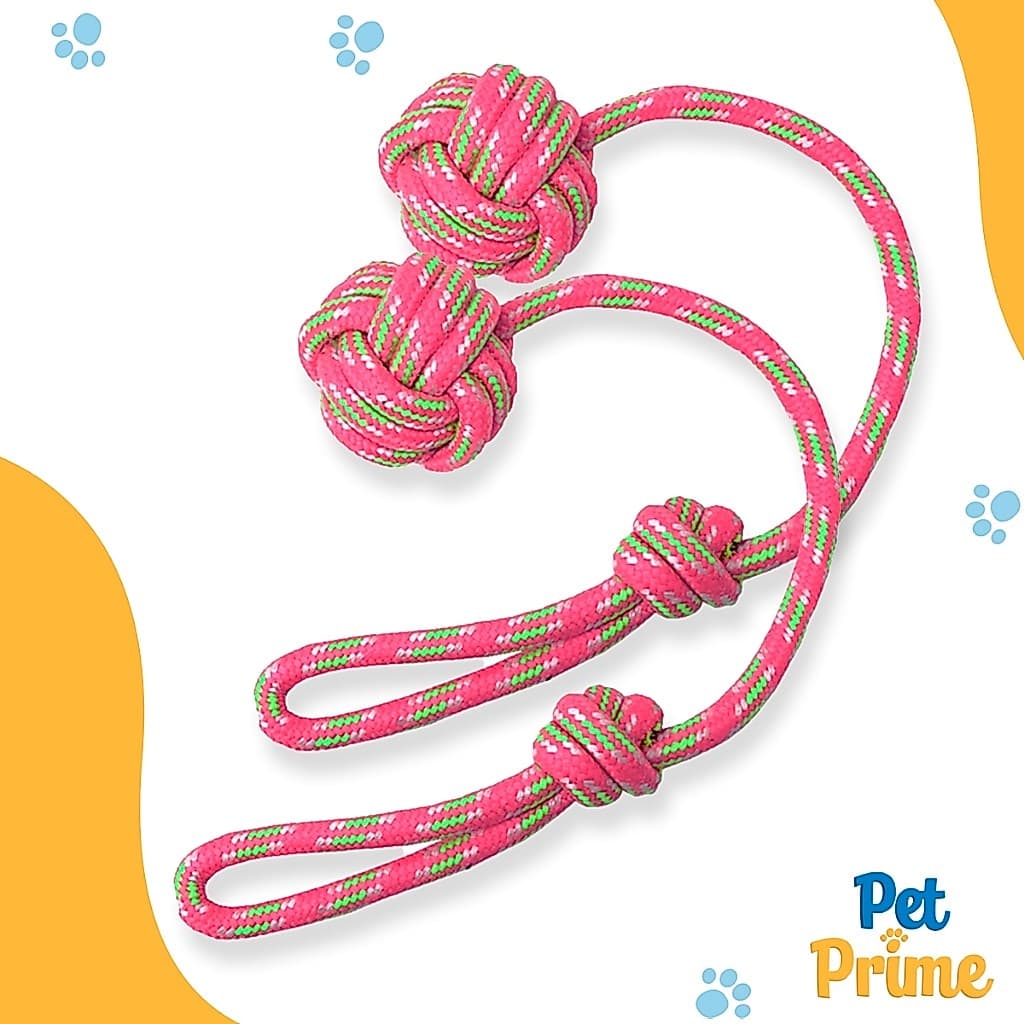 Kit 2 Brinquedo Cachorro Corda Mordedor com Bola 44 cm Rosa e Verde Savana Pet