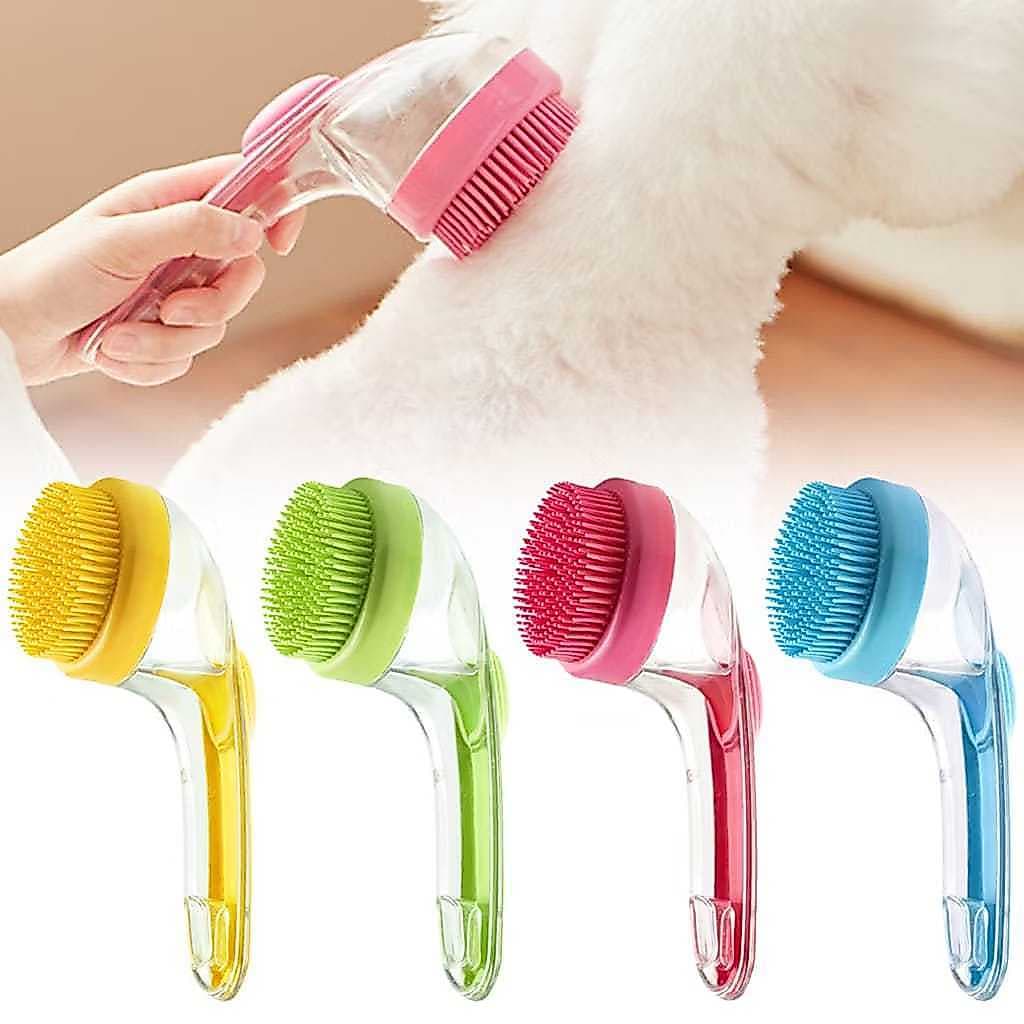 Escova de Banho para Cães e Gatos com dispenser para Shampoo – Cerdas de Silicone