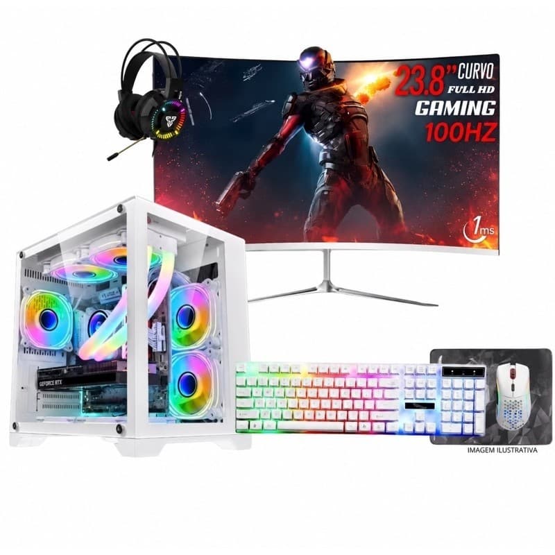 Computador gamer Branco Aquário i5 placa de video 4GB/ SSD 1TB /16GB/Fonte 500W/Wifi/tela 23.8 curvo''