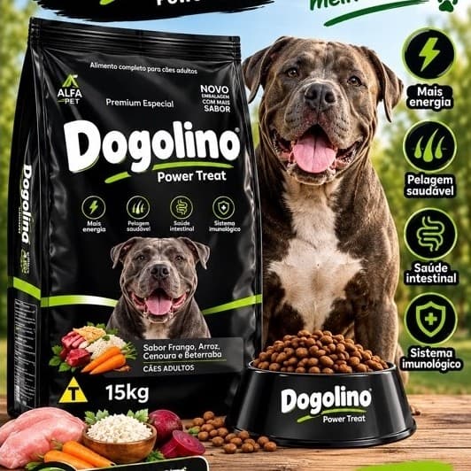 Ração Cachorro Grande Dogolino Power Treat Cães Adultos Porte Grande 15kg Premium