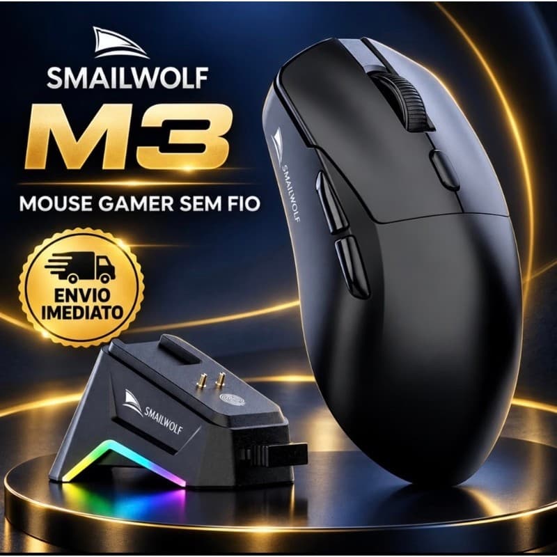 Mouse Gamer Sem Fio SMAILWOLF M3 Pro Plus Bluetooth 2.4GHz e USB Recarregável Leve Ergonômico para PC Notebook e Jogos