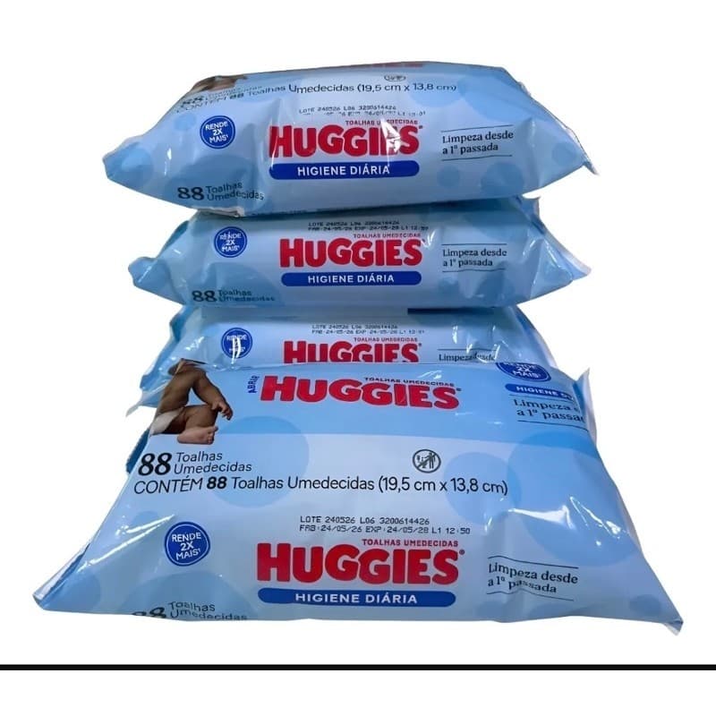 Kit 4 Pacotes Lenços Umedecidos Huggies 88 unidades cada