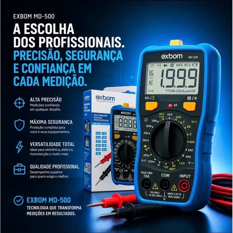 Multímetro Digital NCV Profissional True RMS CAT III 600V Multimetro Digital com NCV e Lanterna