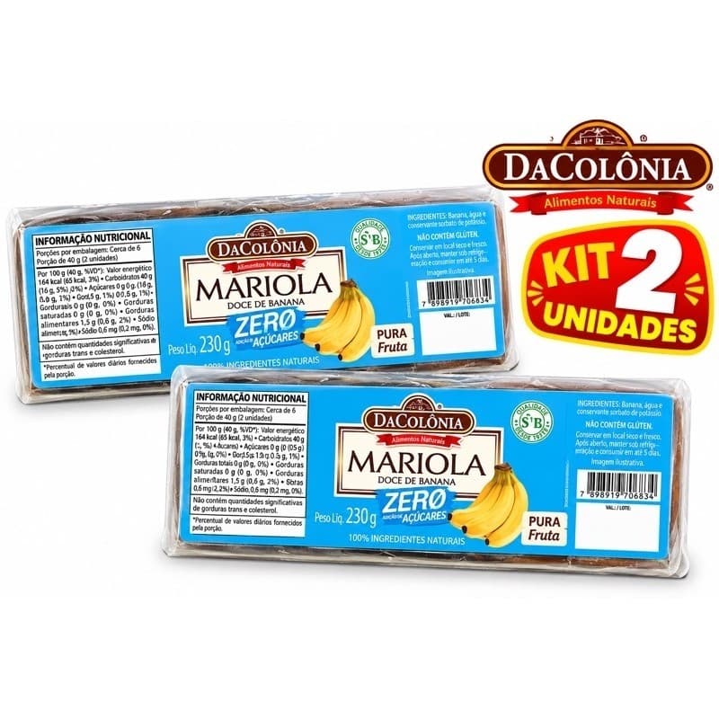 Mariola Zero Açúcar DaColônia Pacote 230g Doce Natural de Banana Sem Gluten Sobremesa Saudável