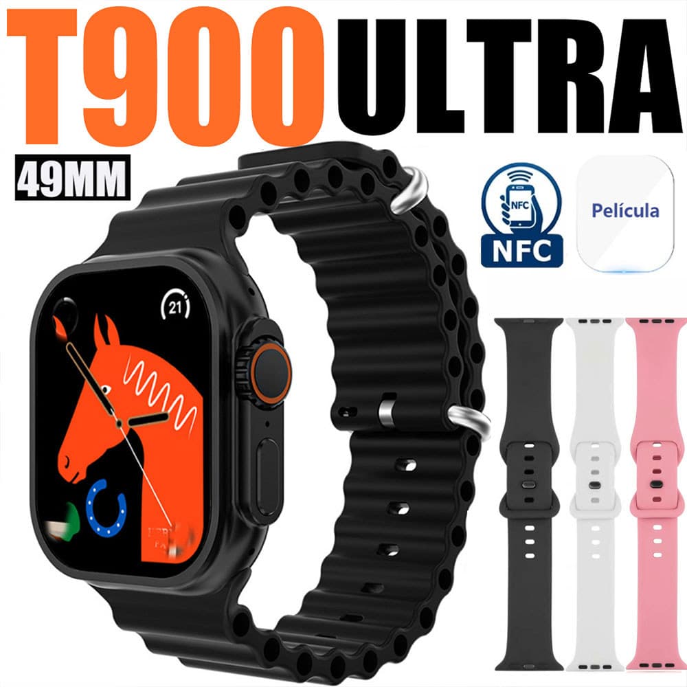 T900 Ultra NFC Smartwatch Relógio Inteligente Prova Monitoramento Saúde Exercício Contagem