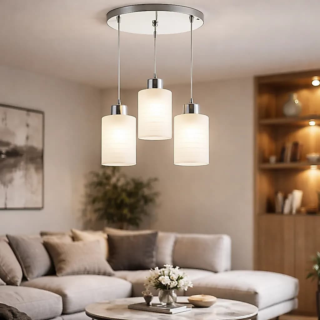Lustre Sala de Jantar Pendente Luminária de Teto Track em Vidro Leitoso 03 Lâmpadas E27 Bivolt