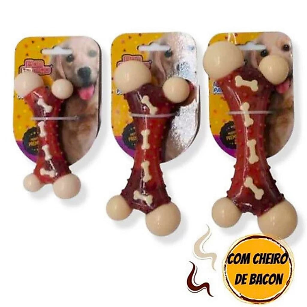 BRINQUEDO MORDEDOR PARA CACHORROS CÃES OSSO NYLON FLATTER AROMATIZADO
