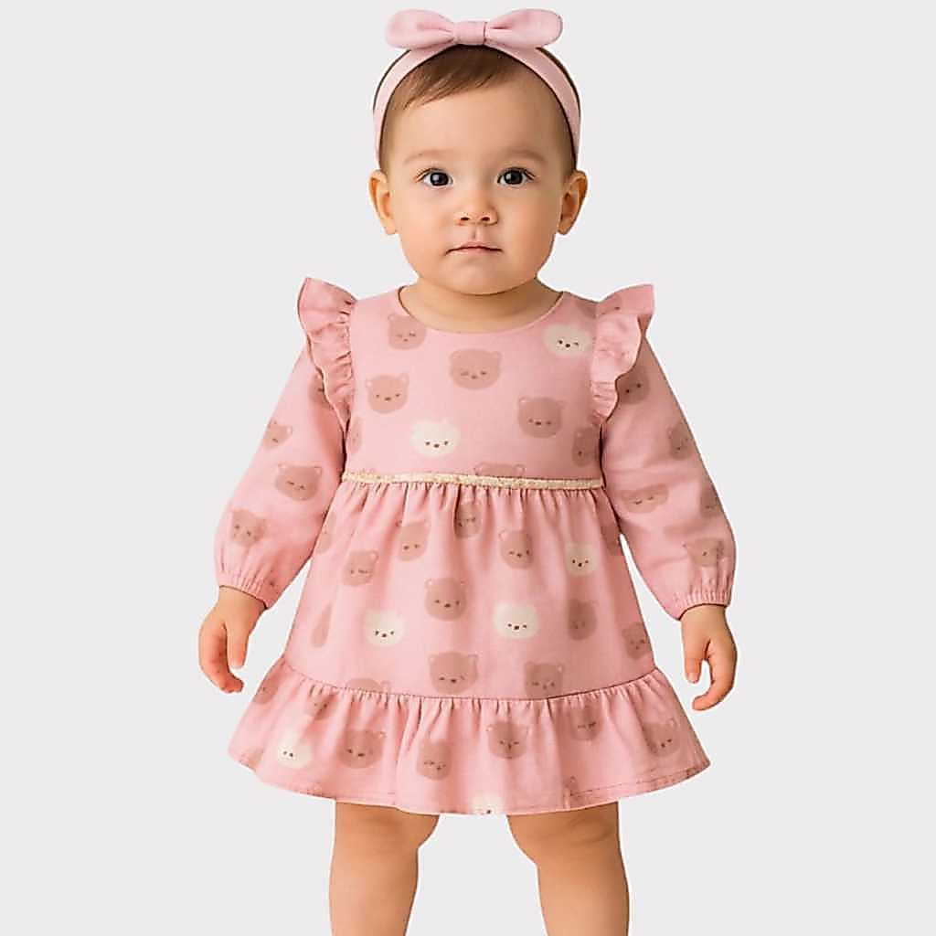 Vestido Bebê Recém nascido Com Tapa Fralda Infantil 100% Algodão