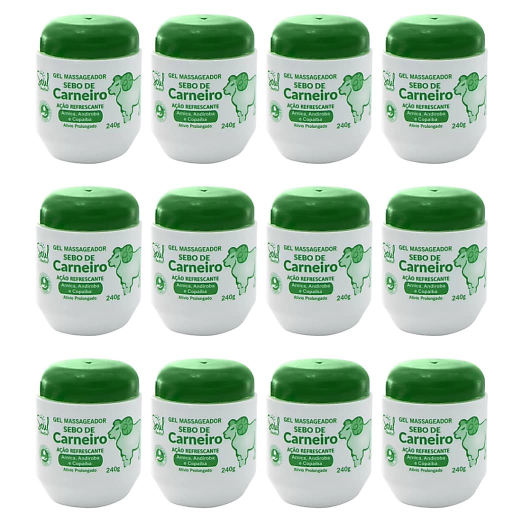Kit Com 12 Gel Massageador Arnica/copaíba/32 Ervas/sebo De Carneiro 240g - Soul Cosméticos Relaxante Muscular Arnica