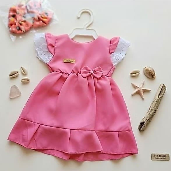 Vestido Infantil bebe Menina Luxo Manga borboleta 1 Ano até 2 anos Confortável e Elegante Promoção 12 a 18 meses