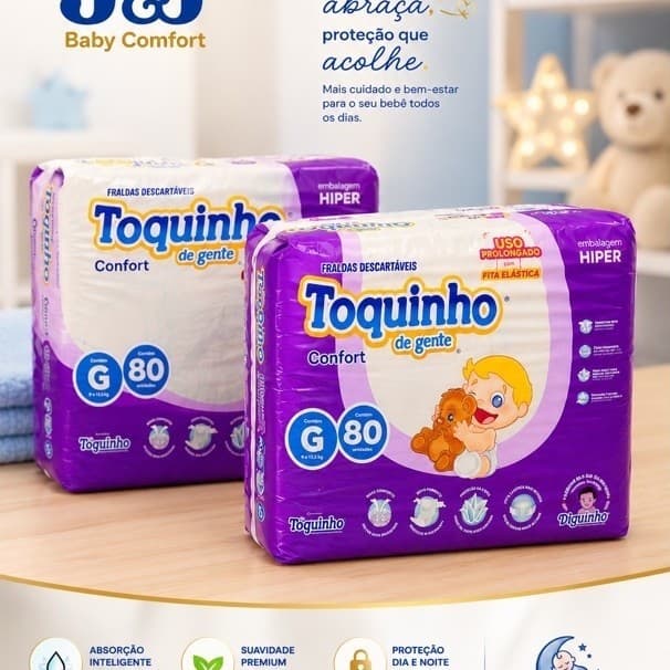 Fralda descartável Infantil Toquinho de Gente Conforft Hiper G - Pac c/ 80 fraldas.