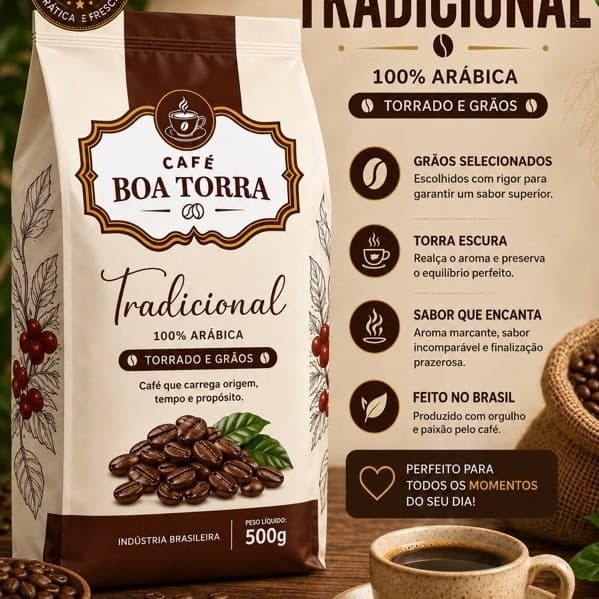 Café Boa Torra Tradicional 500g | 100% Arábica | Torrado em Grãos