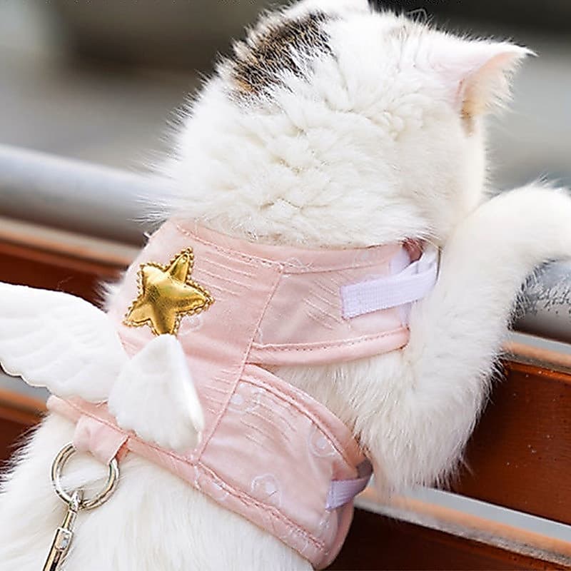 Coleira, guia e coleira com alça para cães e gatos, acessórios para animais de estimação, colete com asas de anjo kawaii