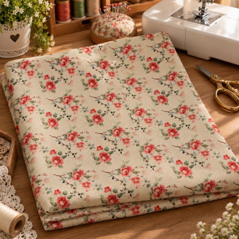 Tecido Tricoline Floral Vintage 100% Algodão Flores Delicadas para Costura Patchwork Artesanato