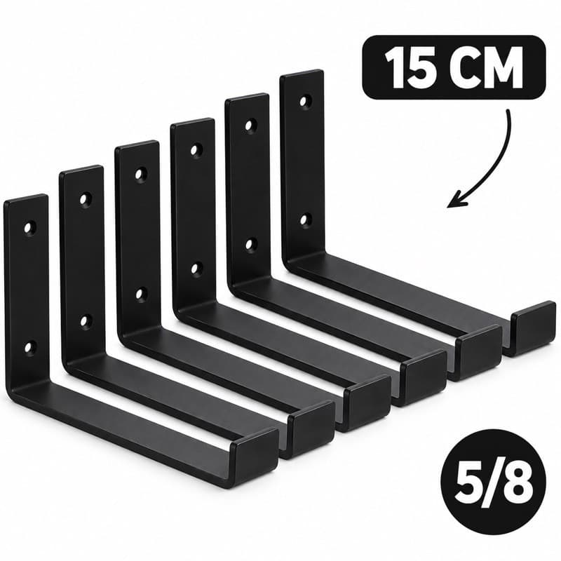Suporte de Parede Metálico Preto Largo L 15 cm 5/8 para Prateleira e Organização
