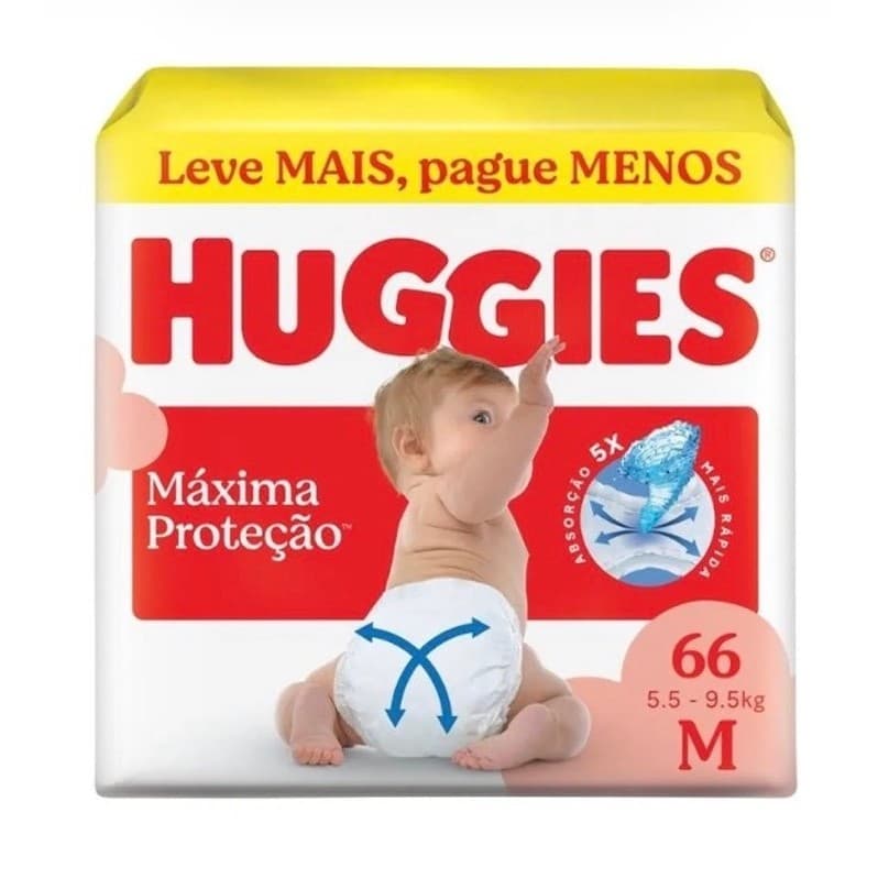 Fralda Huggies Máxima Proteção M 66 Unidades