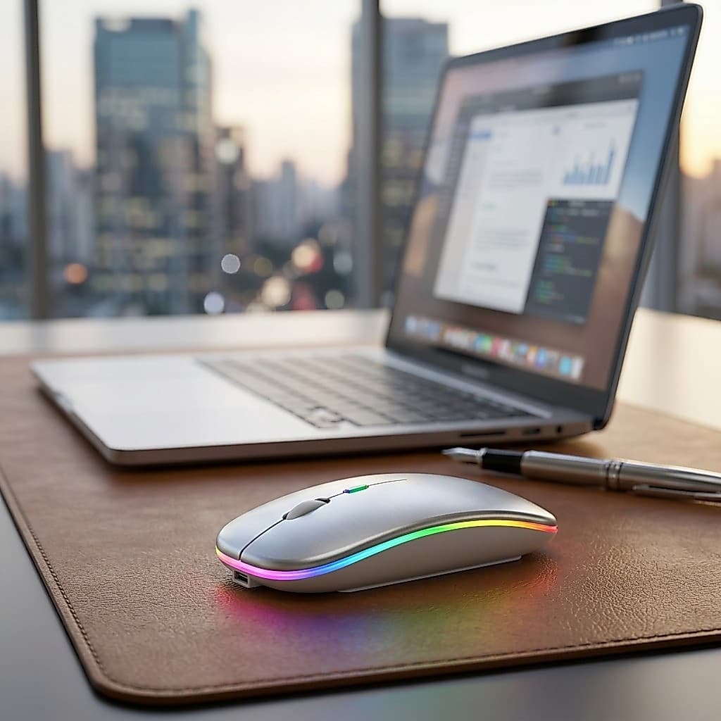 Mouse Silencioso Sem Fio Recarregável Mouse Gamer Iluminado LED Cliques Macios Anti-Ruído Para Estudo Trabalho Noite
