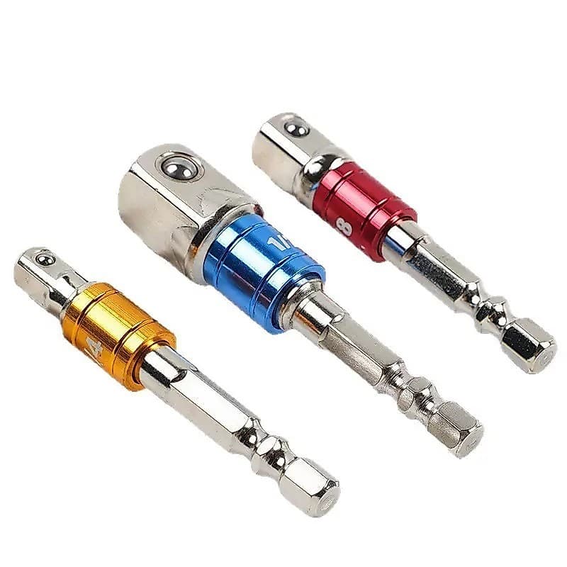 Kit 3 Adaptadores Coloridos para Parafusadeira/Furadeira  Soquetes 1/4", 3/8" e 1/2"