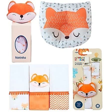 Kit Bebê Naninha Prendedor Chupeta Fralda Boca Travesseiro Anatômico Algodão 100% Algodão
