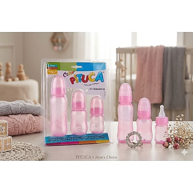 kit mamadeiras 80ml + 150ml + 240ml Pituca - Brinde surpresa