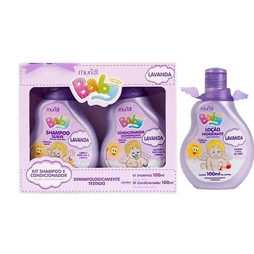 Kit Muriel Baby Lavanda Loção Hidratante 100ml + Shampoo 100ml + Condicionador 100ml