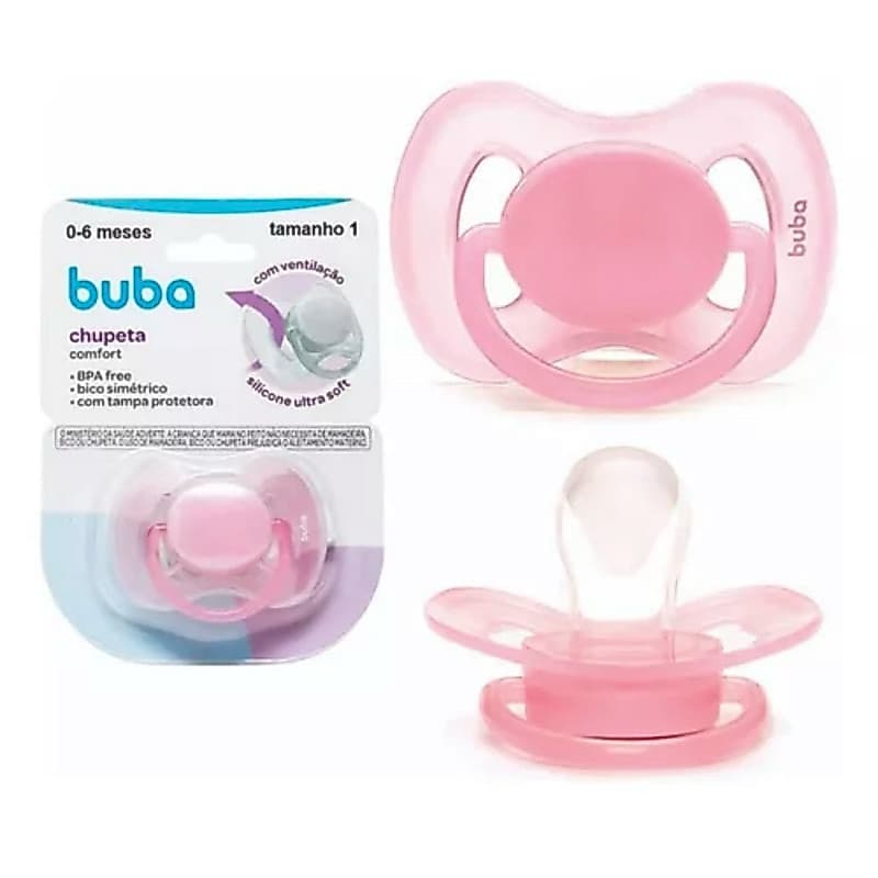 Chupeta Rosa - Tamanho 1 (+0 á 6 Meses) Buba - Comfort Soft