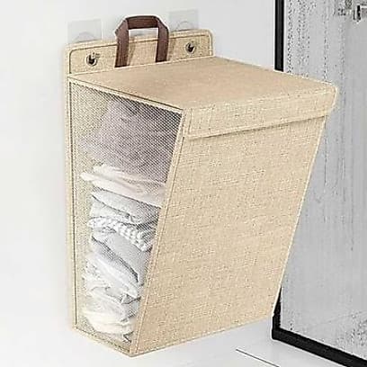 Cesto Roupa Suja Suspenso Dobrável Com Tampa Parede Banheiro Grande