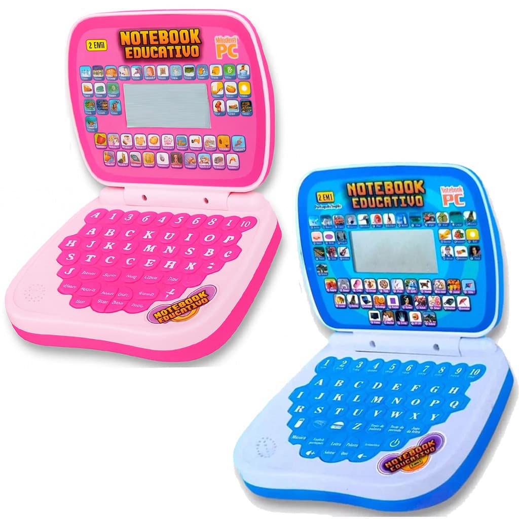 Laptop Notebook Infantil Educativo Menino Menina Estudo Bilingue Inglês Português Notebook Kizumba