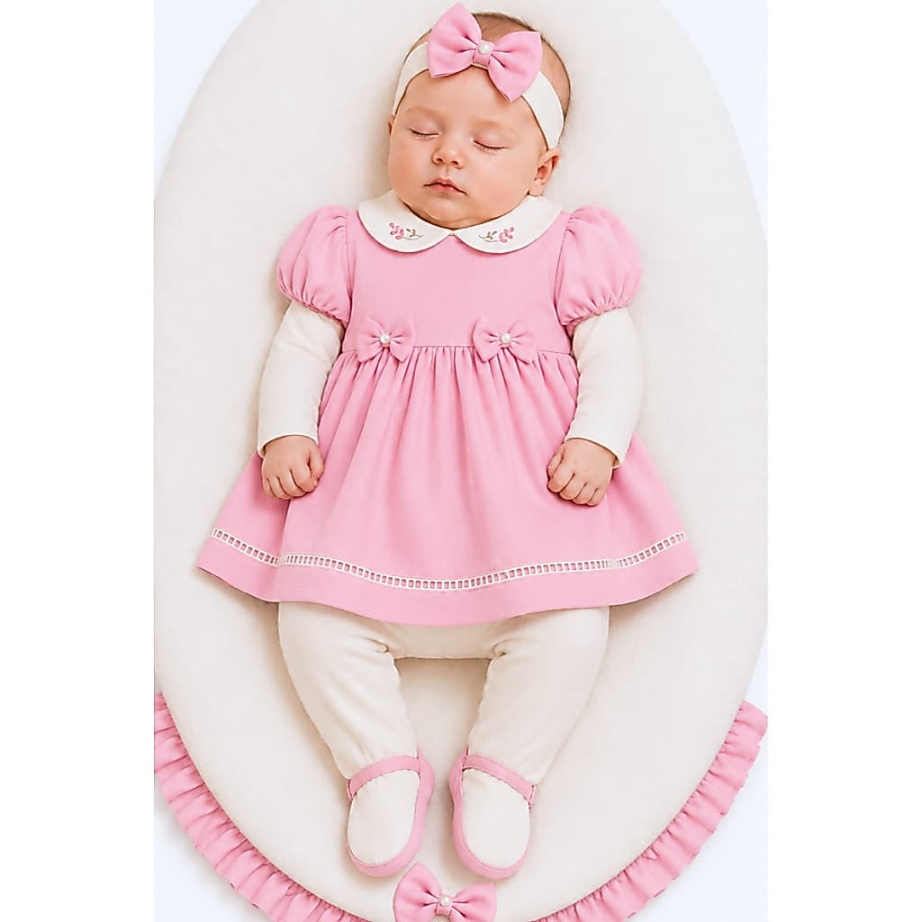 Saída Maternidade Menina Julieta Rosa 05 peças Roupa de Bebê Menina Recém-Nascido