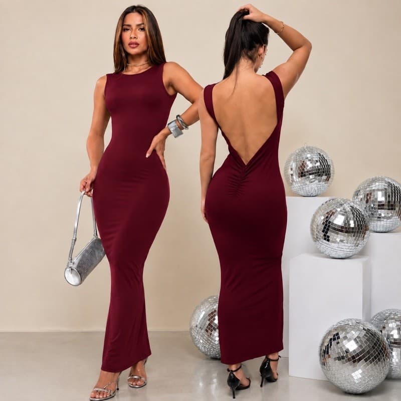 vestido feminino midi Costa nua frente forrada com franzido empina bumbum, vestido gringo tubinho