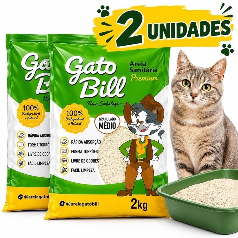 Kit 2 un Areia Sanitária Gato Bill 100% Biodegradável Natural Com Absorção Rápida E Fácil Limpeza