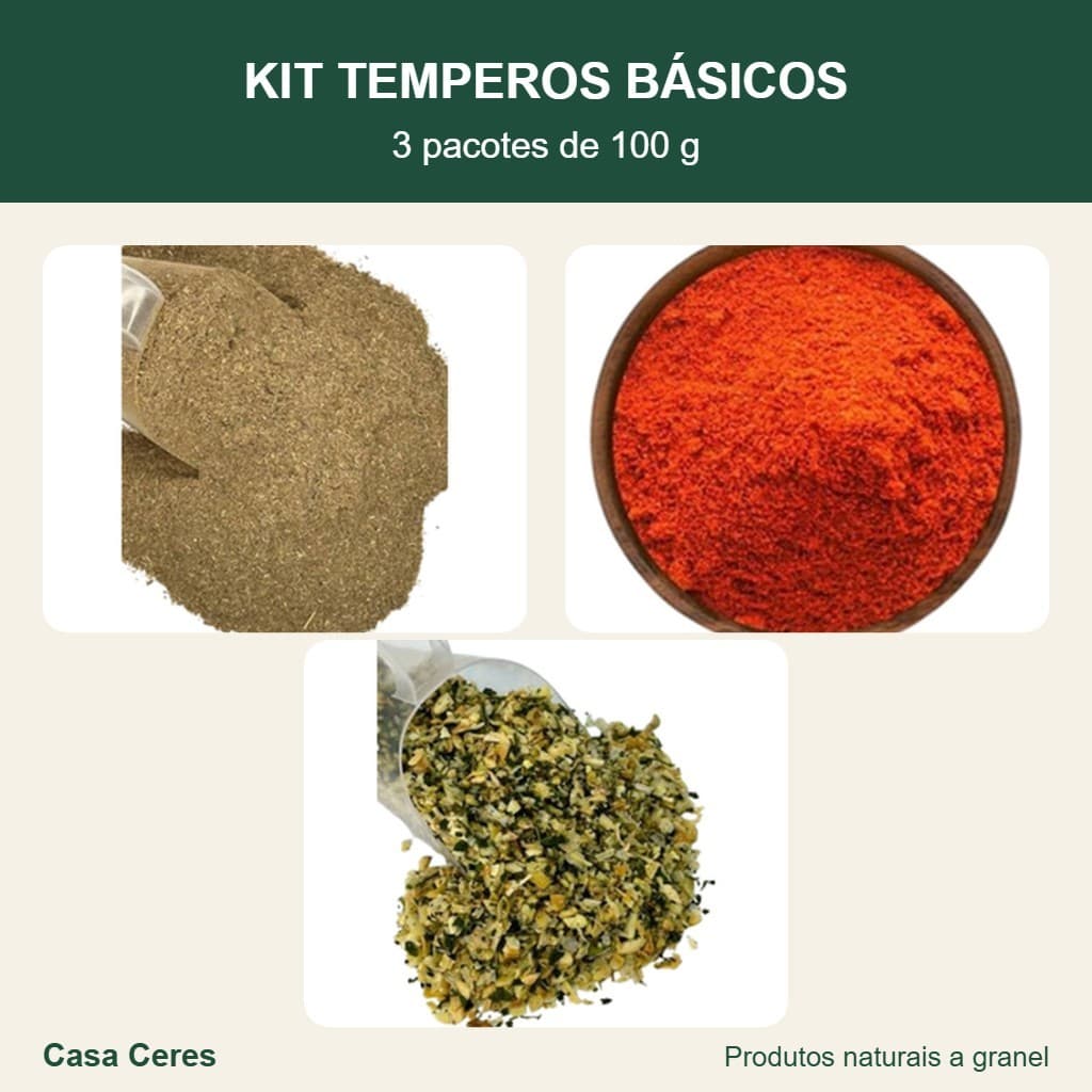 Kit Temperos Básicos 3 x 100 g – Cominho, Colorau e Alho, Cebola e Salsa – Casa Ceres