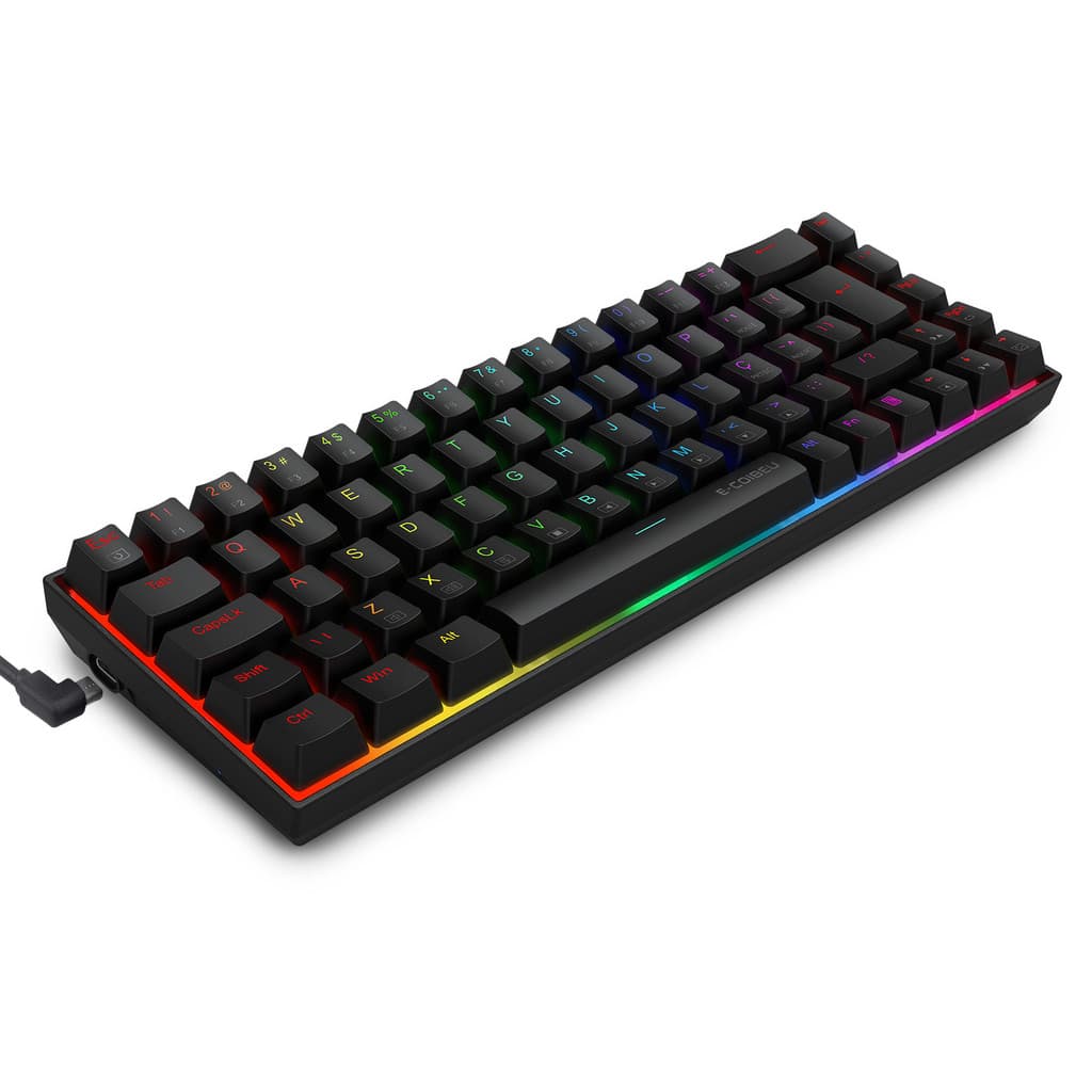 COIBEU Teclado Mecânico Gamer 68 Teclas RGB Rainbow, USB com Fio, Aço Carbono