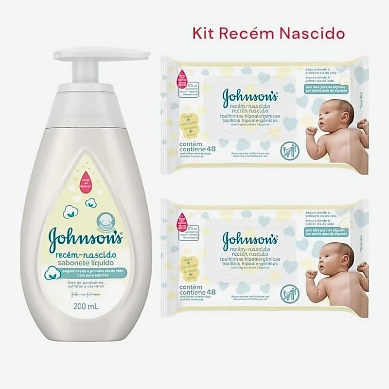 Kit Recém- Nascido Sabonete líquido 200ml + 02 Lenço Umedecidos Recém-nascido  48 unidades