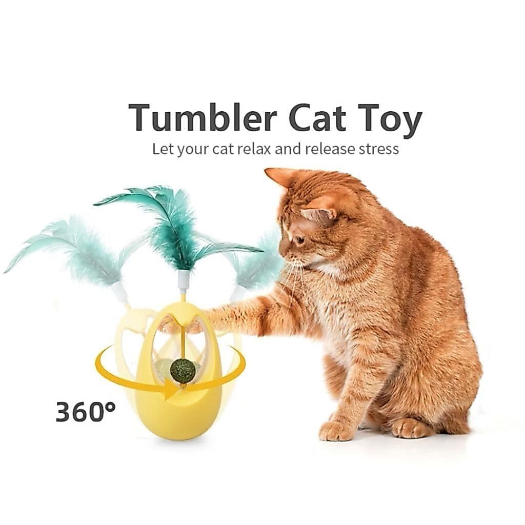 Brinquedo Interativo Para Gatos João Bobo com Bola Catnip e Pena Recreação Boneca Inclinada E Catnip