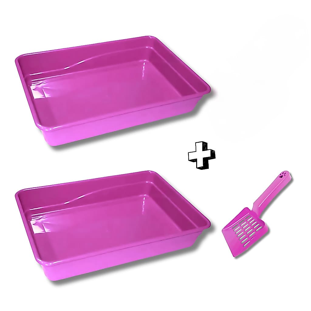 Kit c/ 2 Caixas de Areia + 1 Pazinha para Gato Bandeja Multuso Sanitária Pet Gatinho
