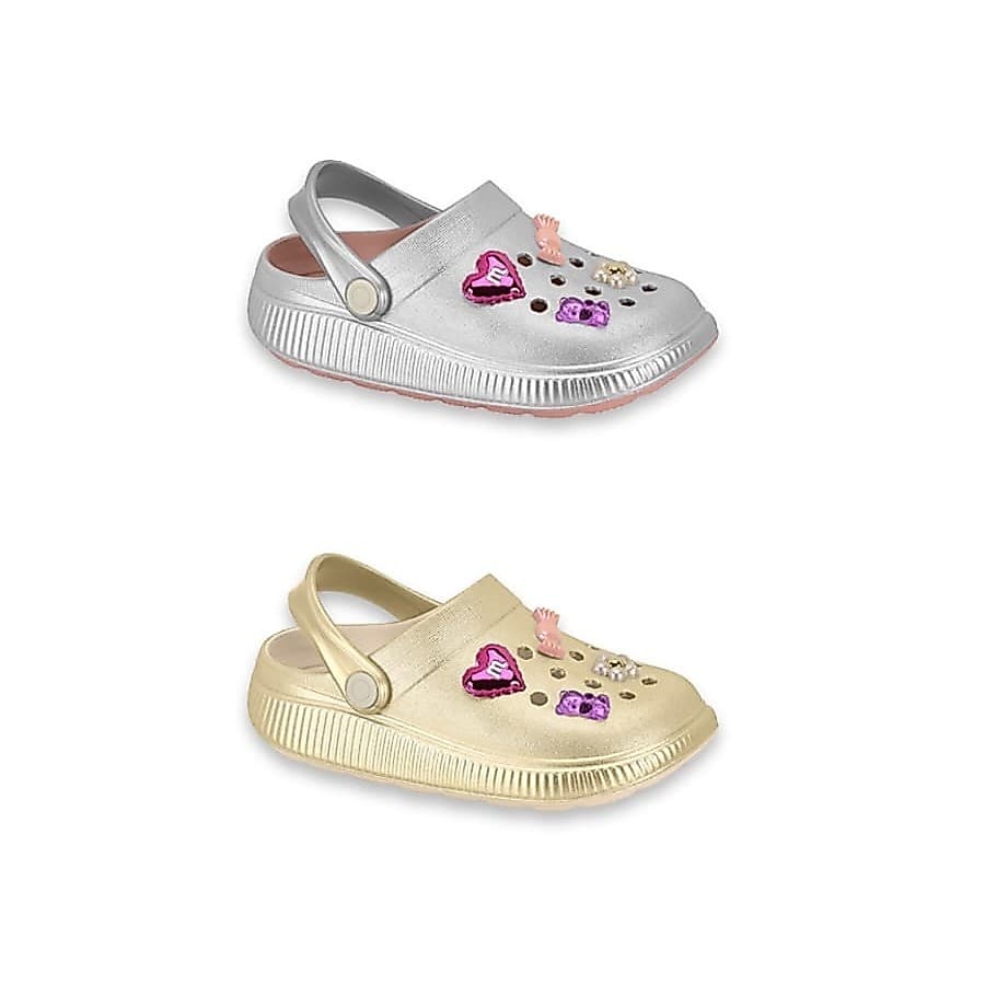Sandália Infantil Menina Calçados Calçados Molekinha WOW Clog Babuche EVA Metalizado Tira PVC Papete Leve Confortável